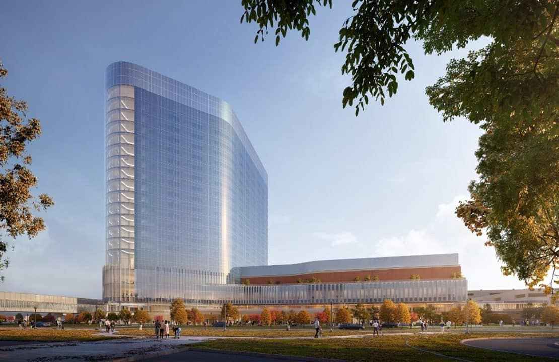 a rendering of the new 20-story patient tower for Henry Ford Hospital in Detroit