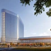 a rendering of the new 20-story patient tower for Henry Ford Hospital in Detroit