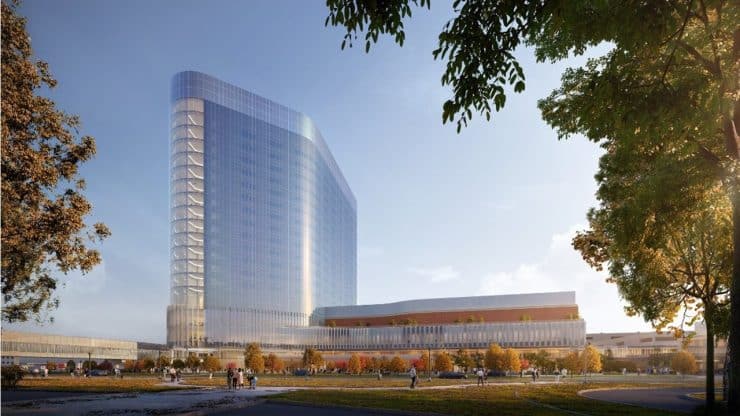 a rendering of the new 20-story patient tower for Henry Ford Hospital in Detroit